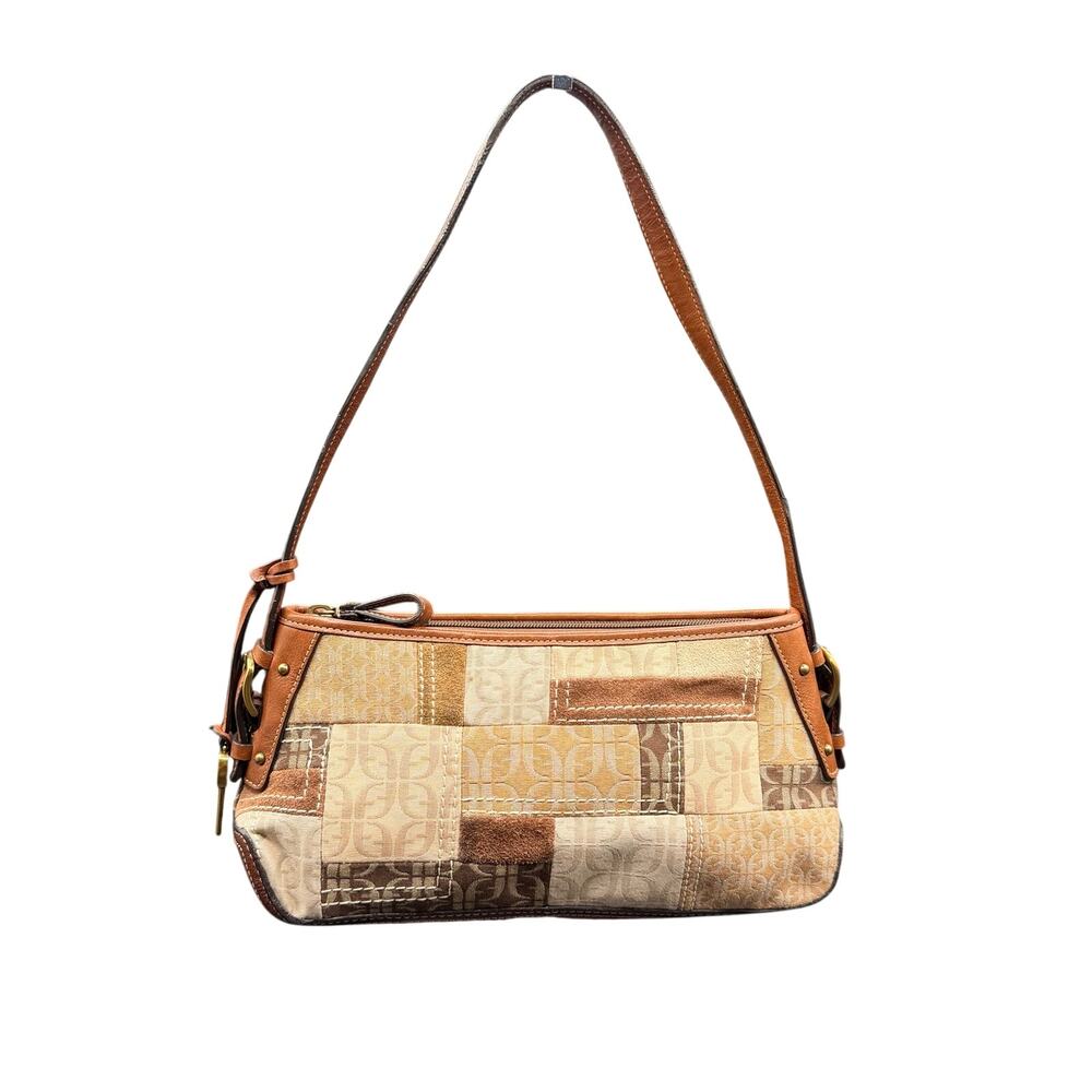 Vintage Fossil Patchwork Shoulder Bag Brown Monogram Y2K Baguette